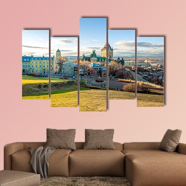 Cityscape Of Quebec Canvas Wall Art-5 Pop-Gallery Wrap-47" x 32"-Tiaracle