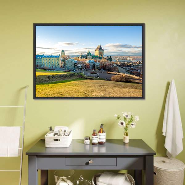 Cityscape Of Quebec Canvas Wall Art-3 Horizontal-Gallery Wrap-25" x 16"-Tiaracle