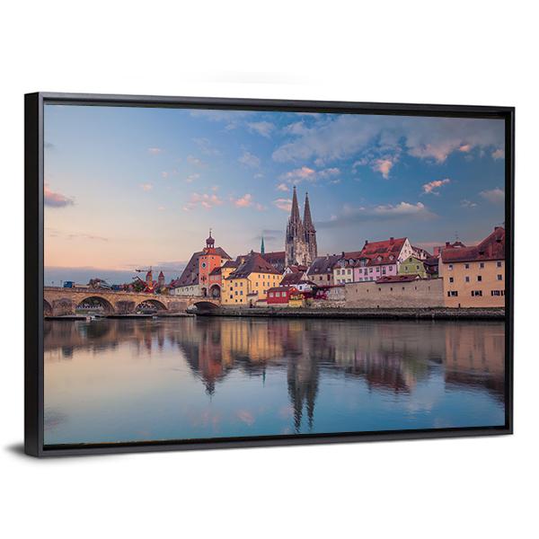 Cityscape Of Regensburg Canvas Wall Art-3 Horizontal-Gallery Wrap-25" x 16"-Tiaracle