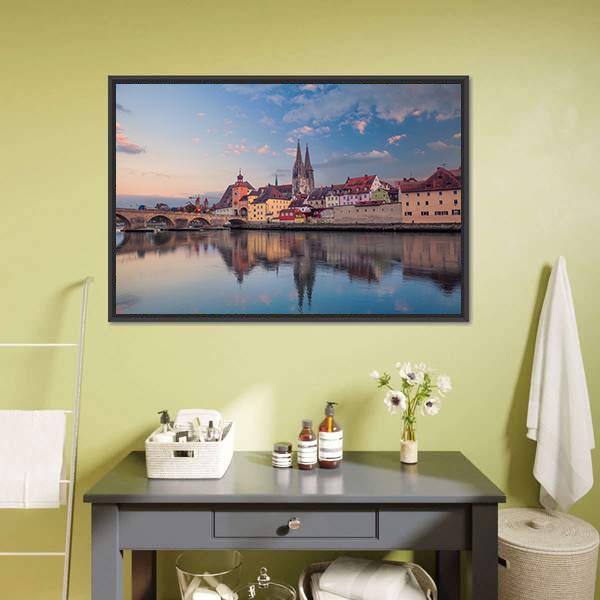 Cityscape Of Regensburg Canvas Wall Art-3 Horizontal-Gallery Wrap-25" x 16"-Tiaracle