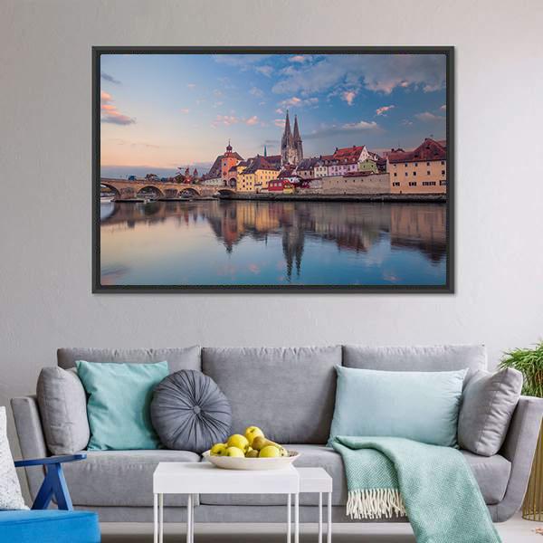 Cityscape Of Regensburg Canvas Wall Art-3 Horizontal-Gallery Wrap-25" x 16"-Tiaracle