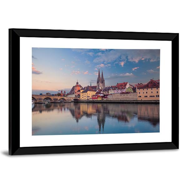 Cityscape Of Regensburg Canvas Wall Art-3 Horizontal-Gallery Wrap-25" x 16"-Tiaracle
