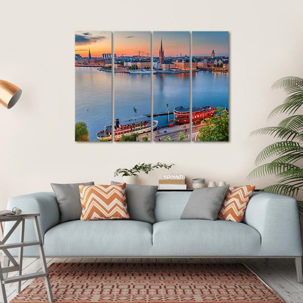Cityscape Of Stockholm Canvas Wall Art-4 Horizontal-Gallery Wrap-34" x 24"-Tiaracle