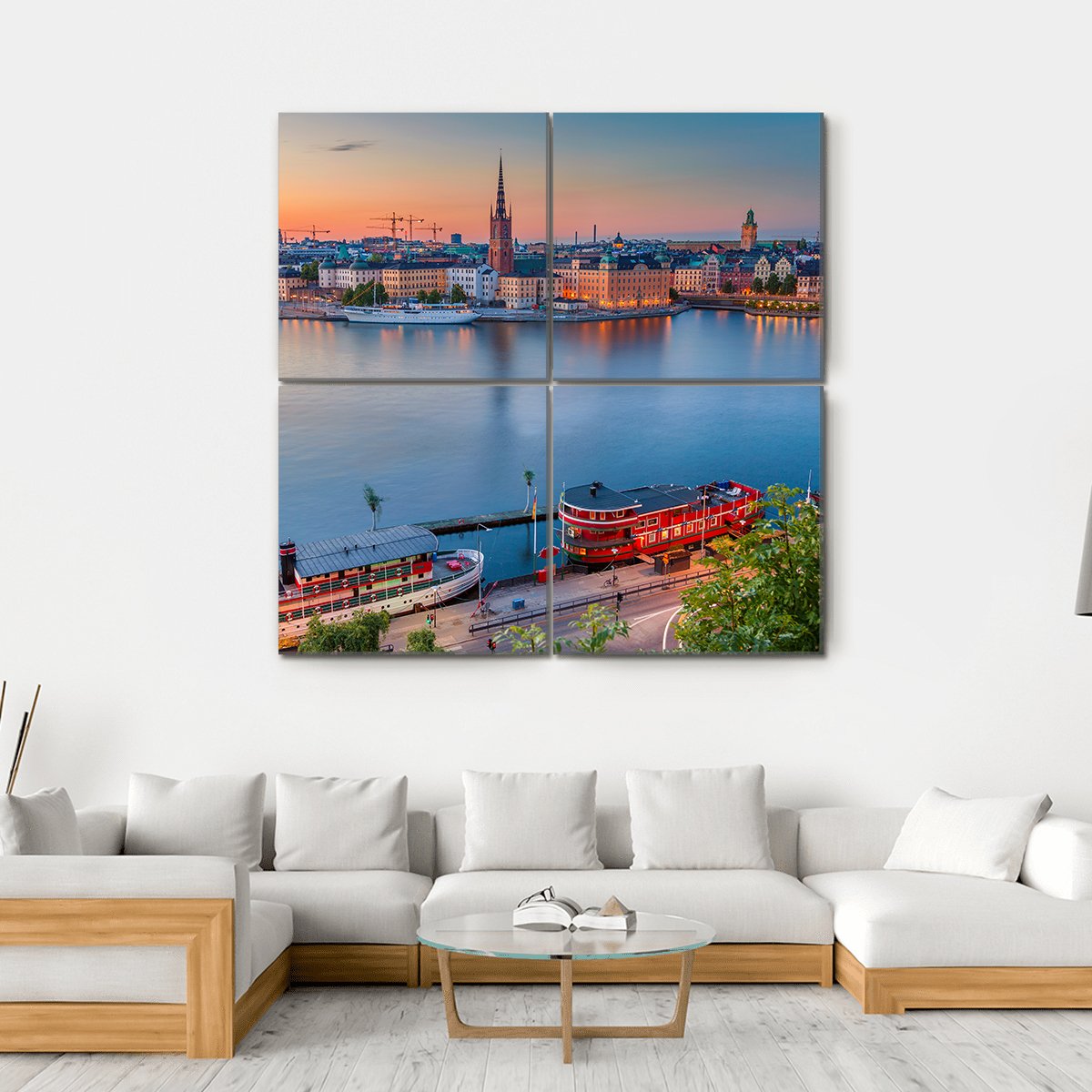 Cityscape Of Stockholm Canvas Wall Art-4 Square-Gallery Wrap-17" x 17"-Tiaracle