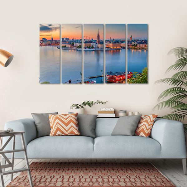 Cityscape Of Stockholm Canvas Wall Art-5 Horizontal-Gallery Wrap-22" x 12"-Tiaracle