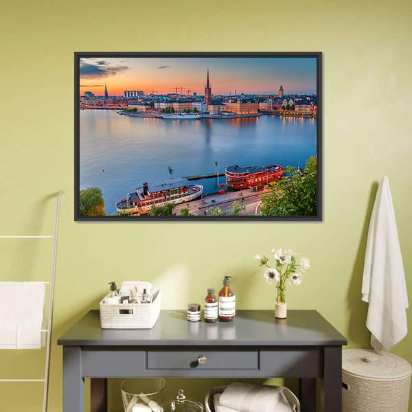 Cityscape Of Stockholm Canvas Wall Art-3 Horizontal-Gallery Wrap-25" x 16"-Tiaracle