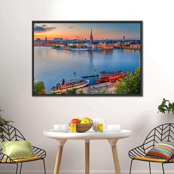 Cityscape Of Stockholm Canvas Wall Art-1 Piece-Floating Frame-24" x 16"-Tiaracle