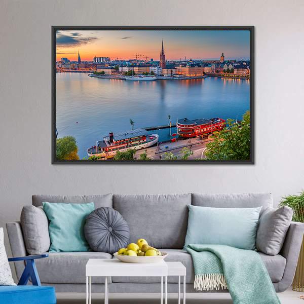Cityscape Of Stockholm Canvas Wall Art-3 Horizontal-Gallery Wrap-25" x 16"-Tiaracle