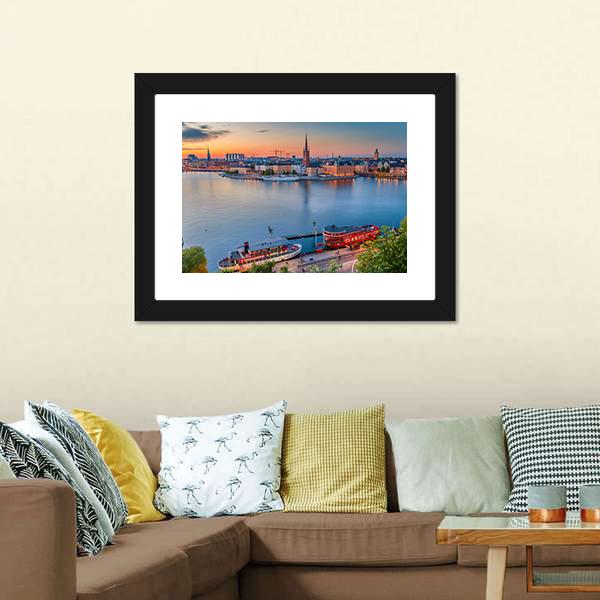 Cityscape Of Stockholm Canvas Wall Art-1 Piece-Framed Print-20" x 16"-Tiaracle