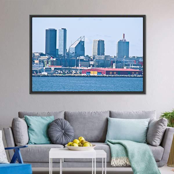 Cityscape Of Tallinn Canvas Wall Art-3 Horizontal-Gallery Wrap-25" x 16"-Tiaracle