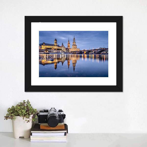 Cityscape On Elbe River Canvas Wall Art-1 Piece-Framed Print-30" x 20"-Tiaracle