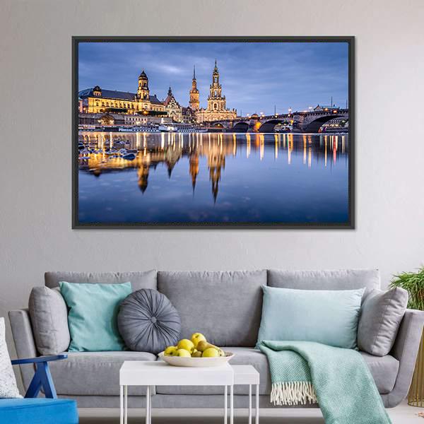 Cityscape On Elbe River Canvas Wall Art-1 Piece-Floating Frame-36" x 24"-Tiaracle