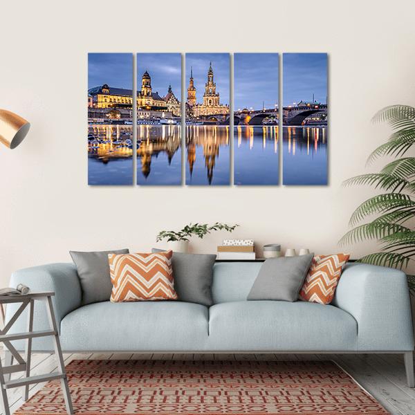 Cityscape On Elbe River Canvas Wall Art-5 Horizontal-Gallery Wrap-22" x 12"-Tiaracle