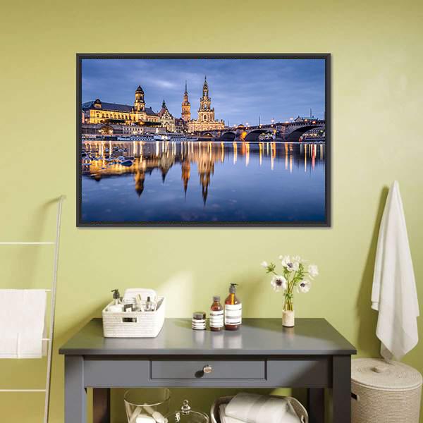 Cityscape On Elbe River Canvas Wall Art-5 Horizontal-Gallery Wrap-22" x 12"-Tiaracle