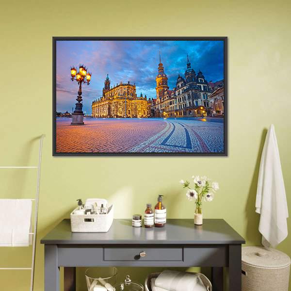 Cityscape On Elbe River Canvas Wall Art-1 Piece-Floating Frame-24" x 16"-Tiaracle
