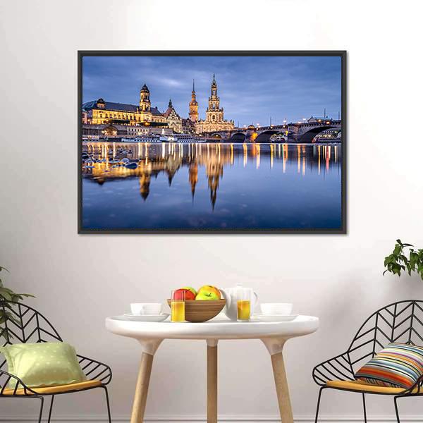 Cityscape On Elbe River Canvas Wall Art-5 Horizontal-Gallery Wrap-22" x 12"-Tiaracle