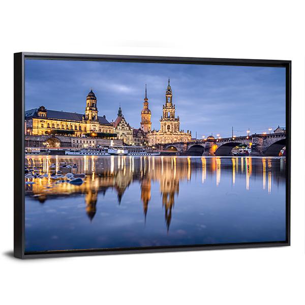 Cityscape On Elbe River Canvas Wall Art-5 Horizontal-Gallery Wrap-22" x 12"-Tiaracle