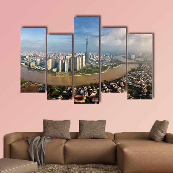 Skyline Of Ho Chi Minh Canvas Wall Art-5 Pop-Gallery Wrap-47" x 32"-Tiaracle