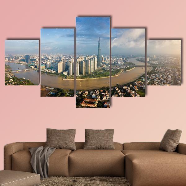 Skyline Of Ho Chi Minh Canvas Wall Art-5 Pop-Gallery Wrap-47" x 32"-Tiaracle