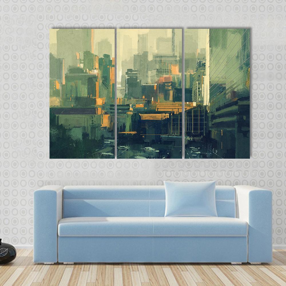 Urban Sky-Scrapers At Sunset Canvas Wall Art-3 Horizontal-Gallery Wrap-37&quot; x 24&quot;-Tiaracle