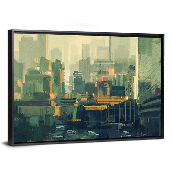 Urban Sky-Scrapers At Sunset Canvas Wall Art-3 Horizontal-Gallery Wrap-25&quot; x 16&quot;-Tiaracle