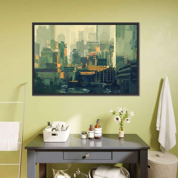Urban Sky-Scrapers At Sunset Canvas Wall Art-3 Horizontal-Gallery Wrap-25&quot; x 16&quot;-Tiaracle
