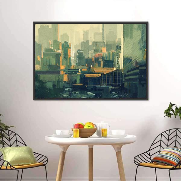 Urban Sky-Scrapers At Sunset Canvas Wall Art-1 Piece-Floating Frame-24&quot; x 16&quot;-Tiaracle