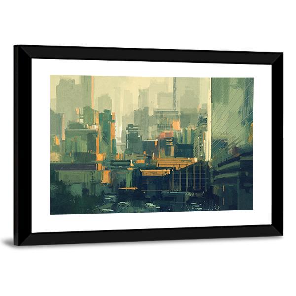 Urban Sky-Scrapers At Sunset Canvas Wall Art-3 Horizontal-Gallery Wrap-25&quot; x 16&quot;-Tiaracle