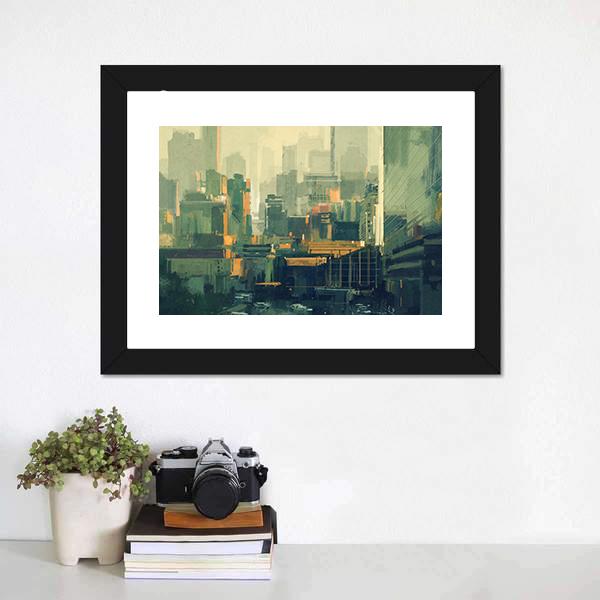 Urban Sky-Scrapers At Sunset Canvas Wall Art-3 Horizontal-Gallery Wrap-25&quot; x 16&quot;-Tiaracle