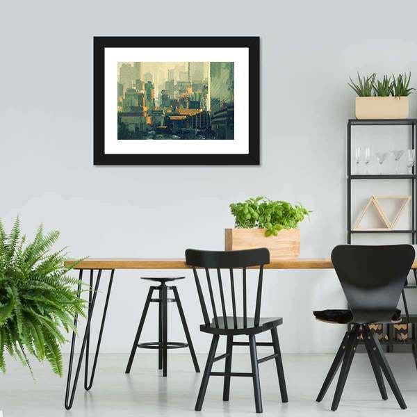 Urban Sky-Scrapers At Sunset Canvas Wall Art-3 Horizontal-Gallery Wrap-25&quot; x 16&quot;-Tiaracle