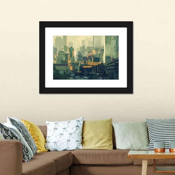 Urban Sky-Scrapers At Sunset Canvas Wall Art-1 Piece-Framed Print-20&quot; x 16&quot;-Tiaracle