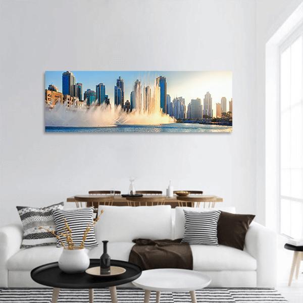 Burj Khalifa Fountains Panoramic Canvas Wall Art-1 Piece-36" x 12"-Tiaracle