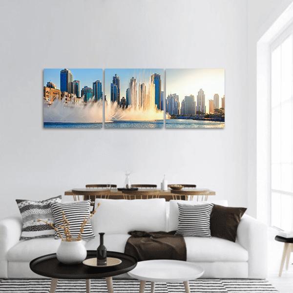 Burj Khalifa Fountains Panoramic Canvas Wall Art-3 Piece-25" x 08"-Tiaracle
