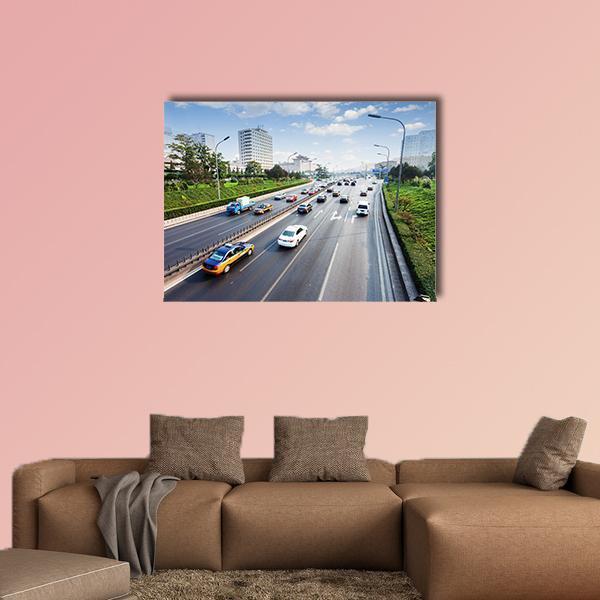 Civil Traffic In City Canvas Wall Art-1 Piece-Gallery Wrap-48" x 32"-Tiaracle
