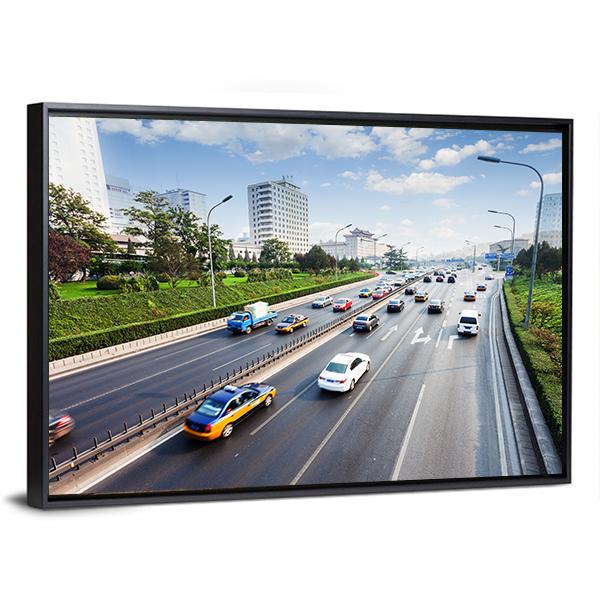 Civil Traffic In City Canvas Wall Art-3 Horizontal-Gallery Wrap-25" x 16"-Tiaracle