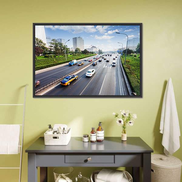 Civil Traffic In City Canvas Wall Art-3 Horizontal-Gallery Wrap-25" x 16"-Tiaracle