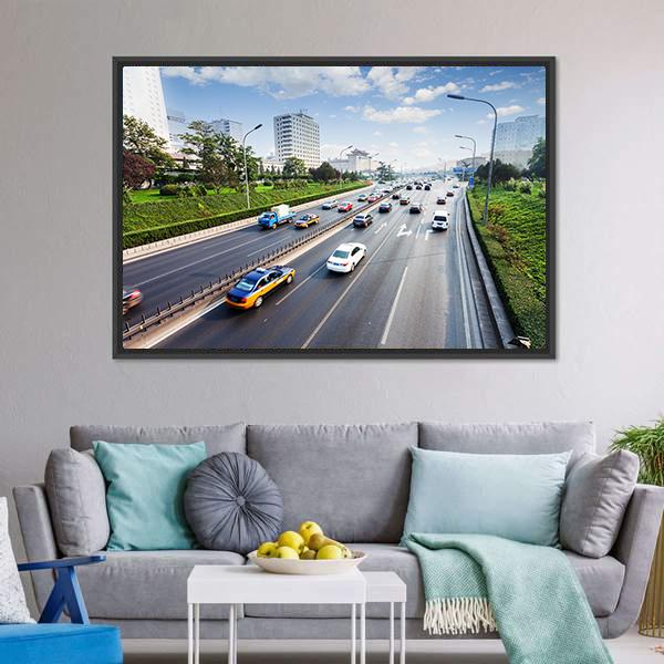 Civil Traffic In City Canvas Wall Art-3 Horizontal-Gallery Wrap-25" x 16"-Tiaracle