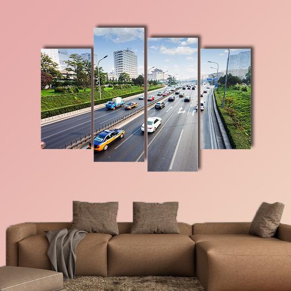 Civil Traffic In City Canvas Wall Art-4 Pop-Gallery Wrap-50" x 32"-Tiaracle