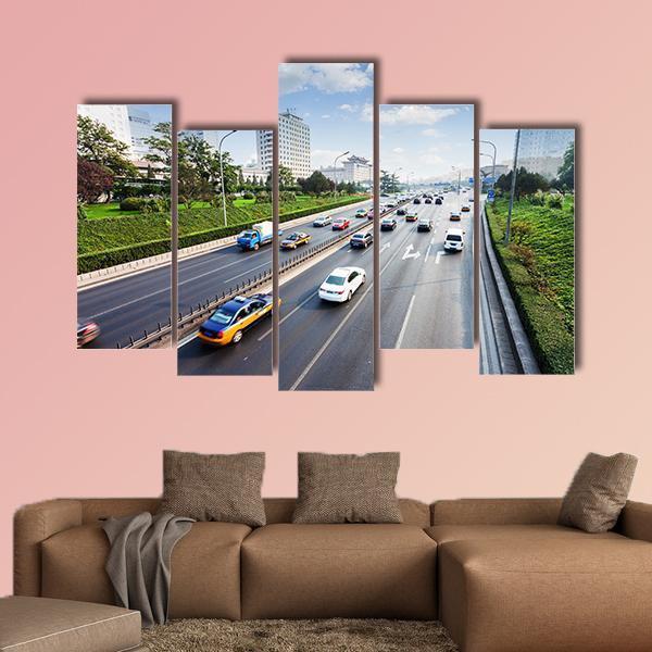 Civil Traffic In City Canvas Wall Art-5 Pop-Gallery Wrap-47" x 32"-Tiaracle