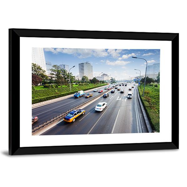 Civil Traffic In City Canvas Wall Art-3 Horizontal-Gallery Wrap-25" x 16"-Tiaracle