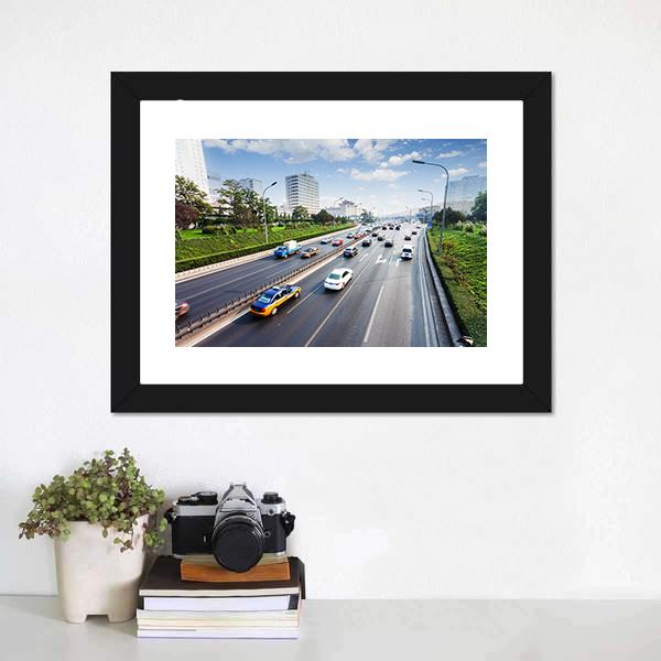 Civil Traffic In City Canvas Wall Art-3 Horizontal-Gallery Wrap-25" x 16"-Tiaracle