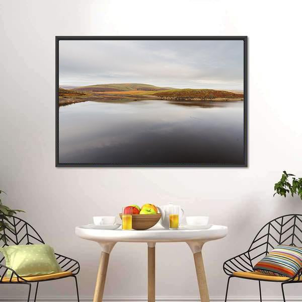 Claerwen Reservoir Canvas Wall Art-1 Piece-Floating Frame-24" x 16"-Tiaracle