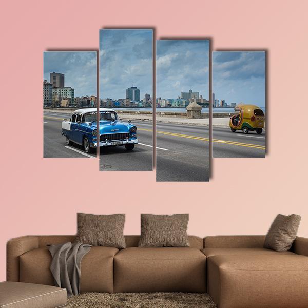 Classic American Car Canvas Wall Art-4 Pop-Gallery Wrap-50&quot; x 32&quot;-Tiaracle