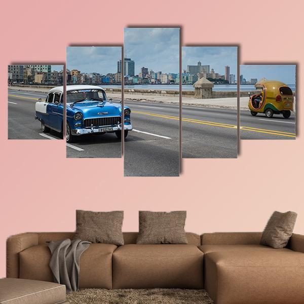 Classic American Car Canvas Wall Art-5 Star-Gallery Wrap-62&quot; x 32&quot;-Tiaracle
