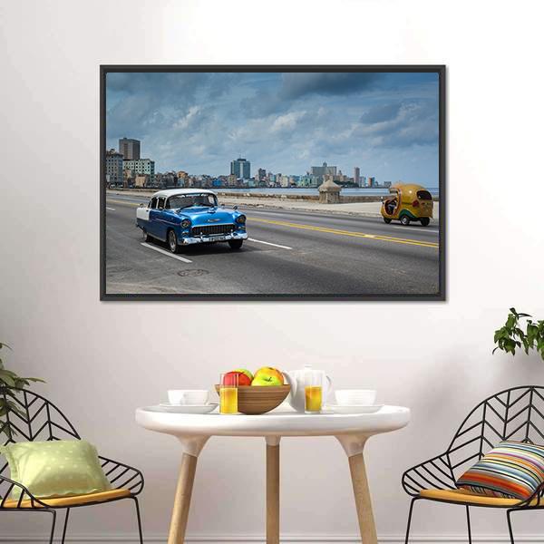 Classic American Car Canvas Wall Art-1 Piece-Floating Frame-24&quot; x 16&quot;-Tiaracle