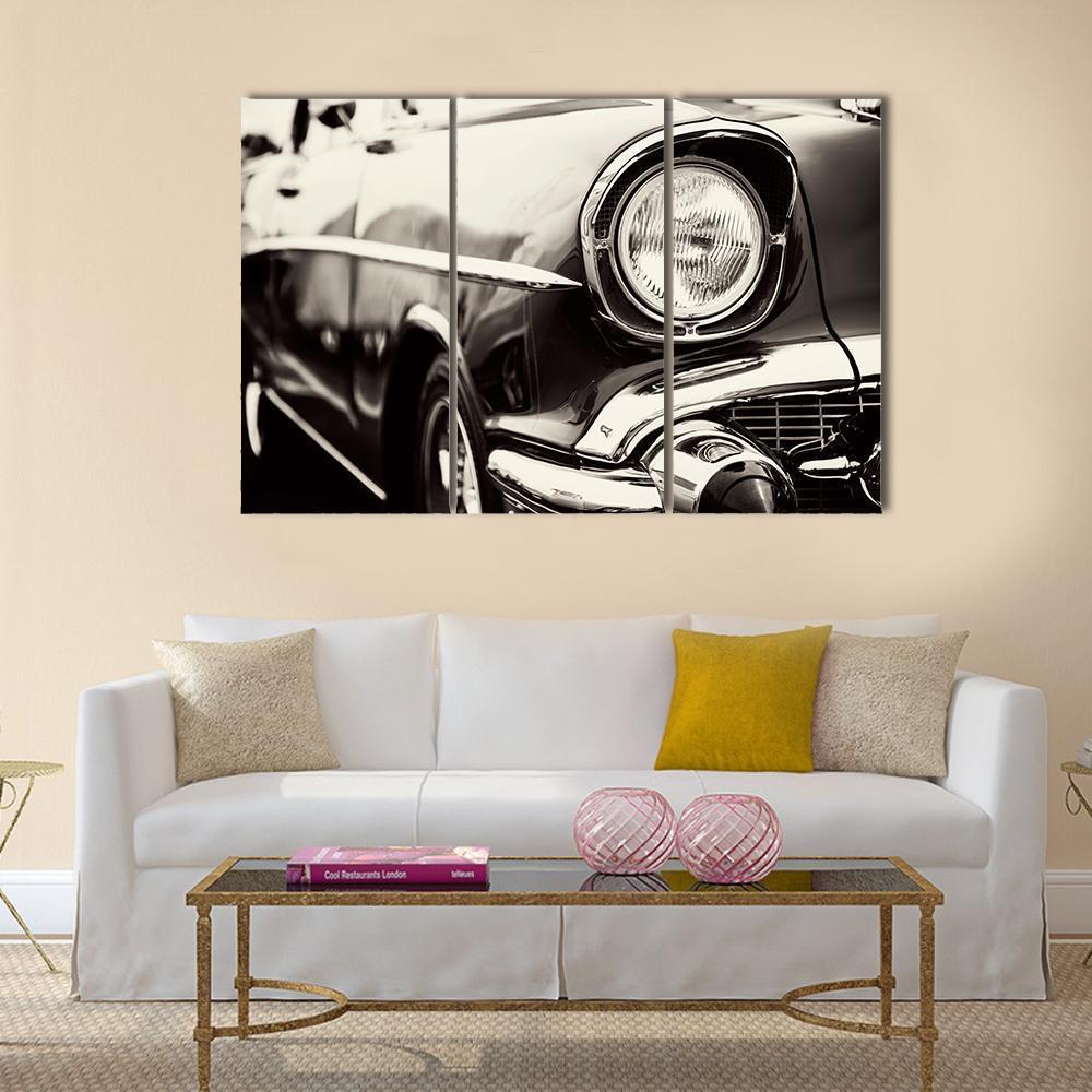 Classic Car Headlight Canvas Wall Art-3 Horizontal-Gallery Wrap-37" x 24"-Tiaracle