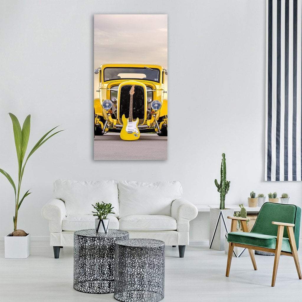 Classic Car With Electric Guitar Vertical Canvas Wall Art-1 Vertical-Gallery Wrap-12" x 24"-Tiaracle