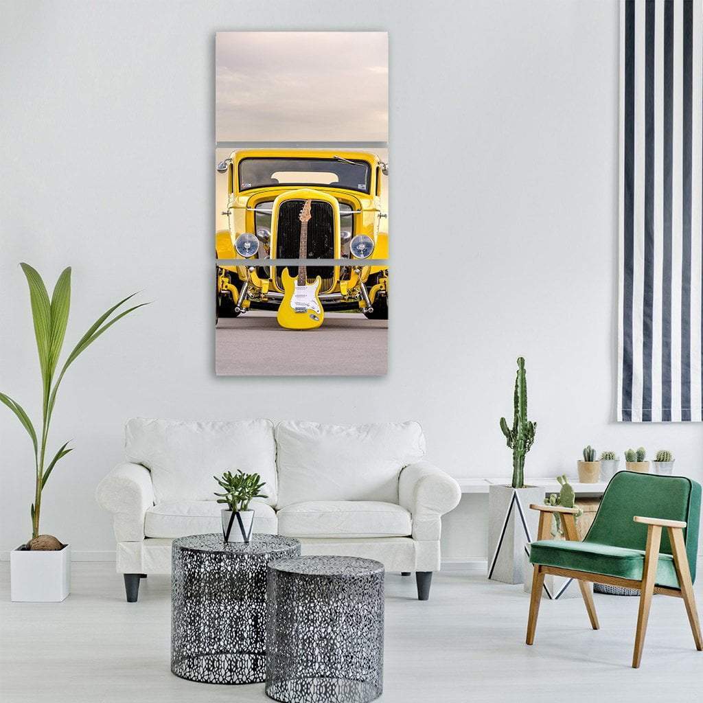 Classic Car With Electric Guitar Vertical Canvas Wall Art-3 Vertical-Gallery Wrap-12" x 25"-Tiaracle