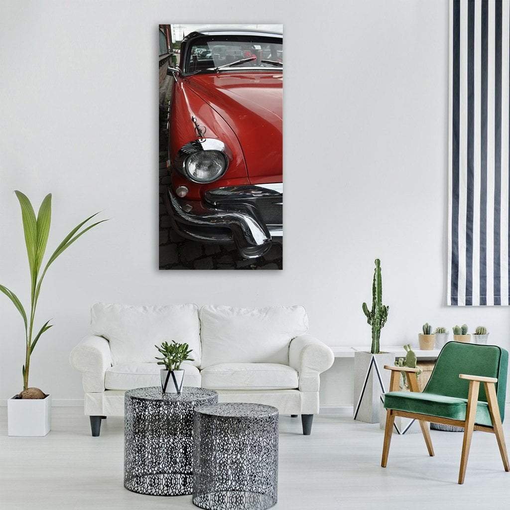 Red Classic Car Vertical Canvas Wall Art-3 Vertical-Gallery Wrap-12" x 25"-Tiaracle