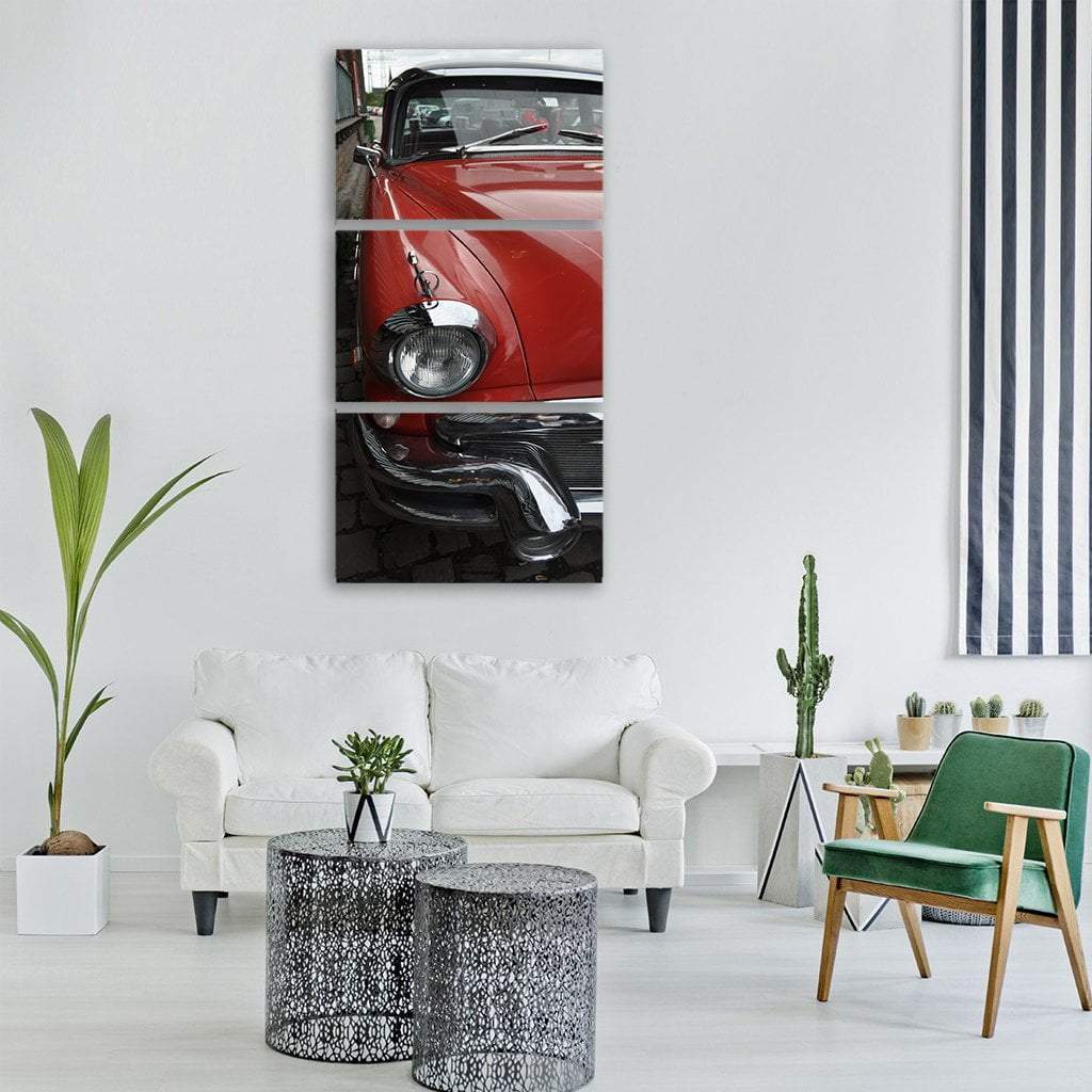 Red Classic Car Vertical Canvas Wall Art-3 Vertical-Gallery Wrap-12" x 25"-Tiaracle